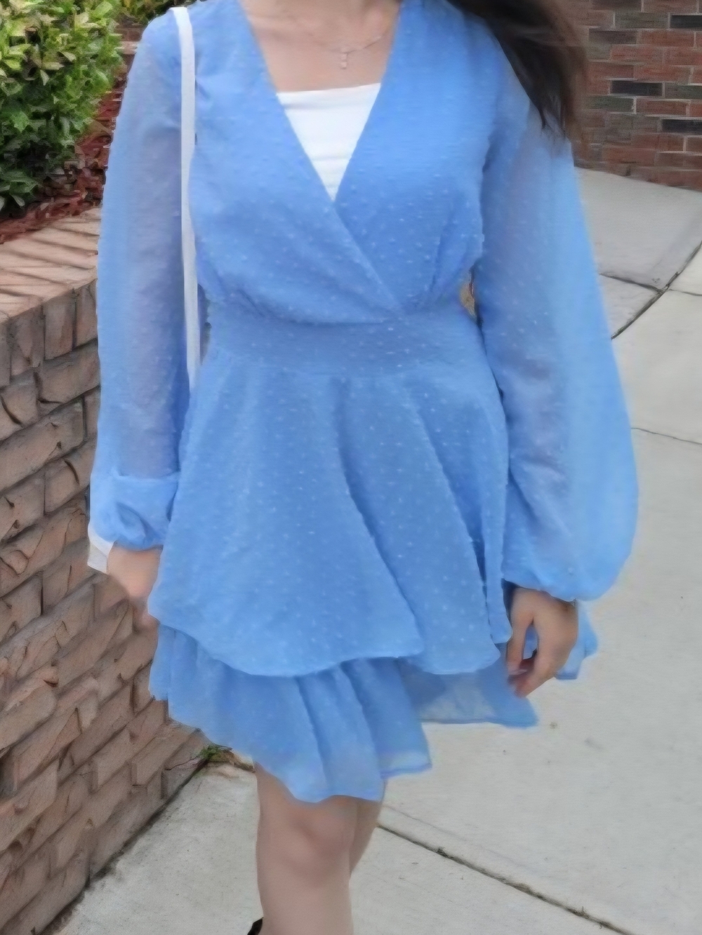 Jessica Simpson Light Blue Wrap back Tiered Long-Sleeve Dress - Picture 7 of 9